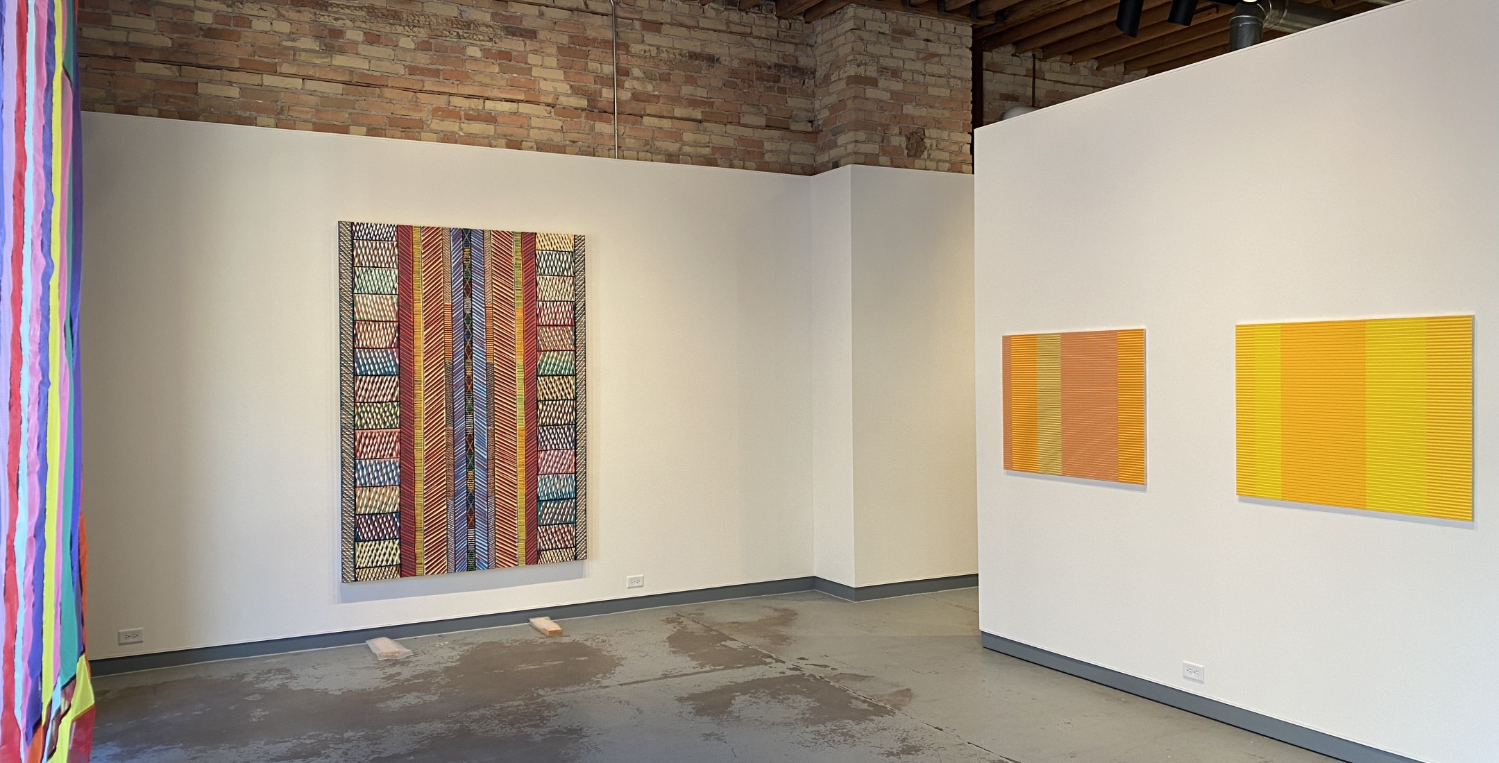 Ongoing exhibition - installation view - Rachel Hayes (left), Marcus Cain (center), Matthew Kluber (right)