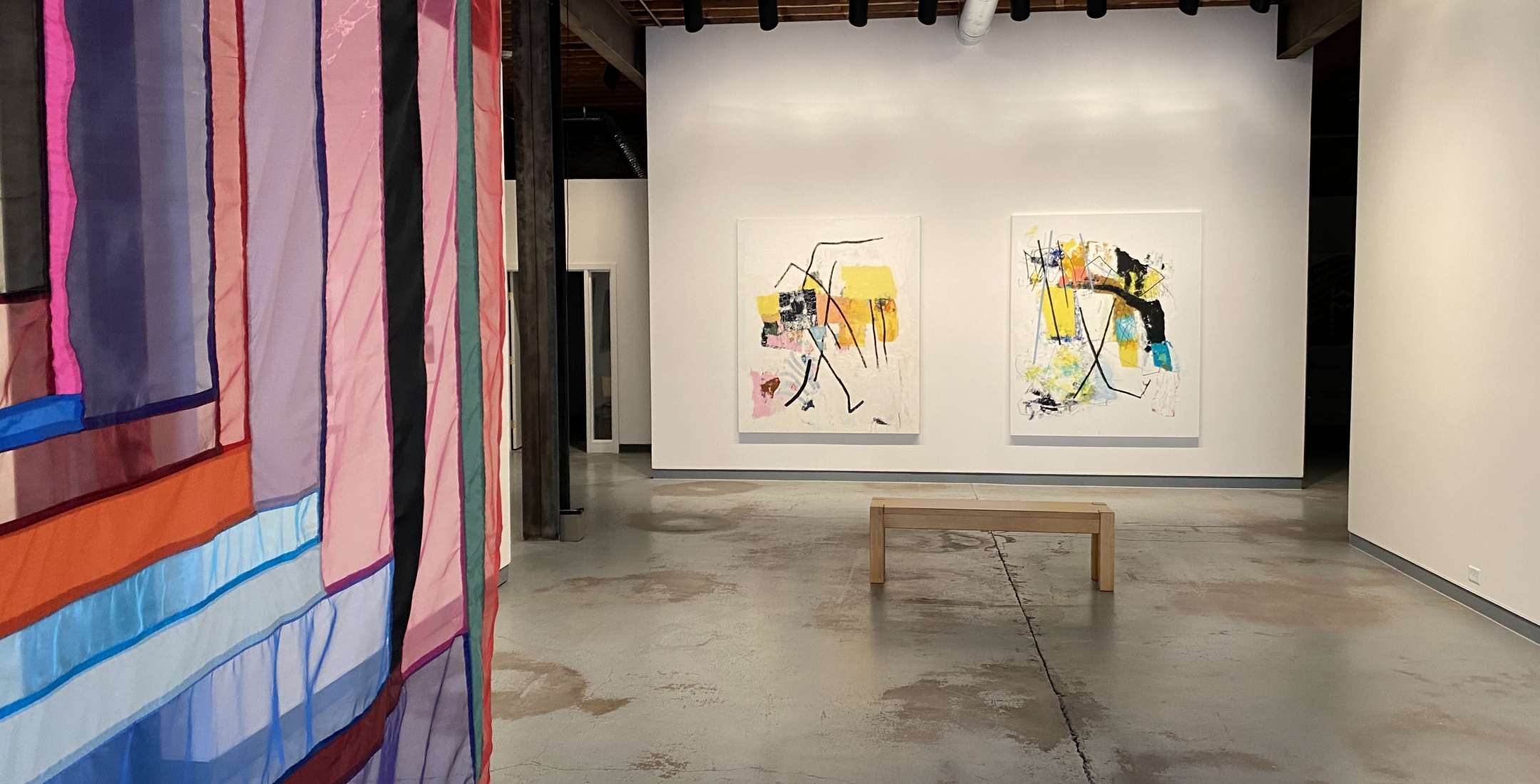 Ongoing exhibition - installation view - Rachel Hayes (left), James Brinsfield (center)