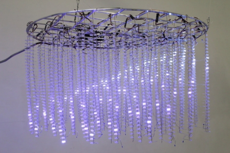 David Bowen "water surface" circular, ceiling mounted aperture with hanging LED and moving lights
